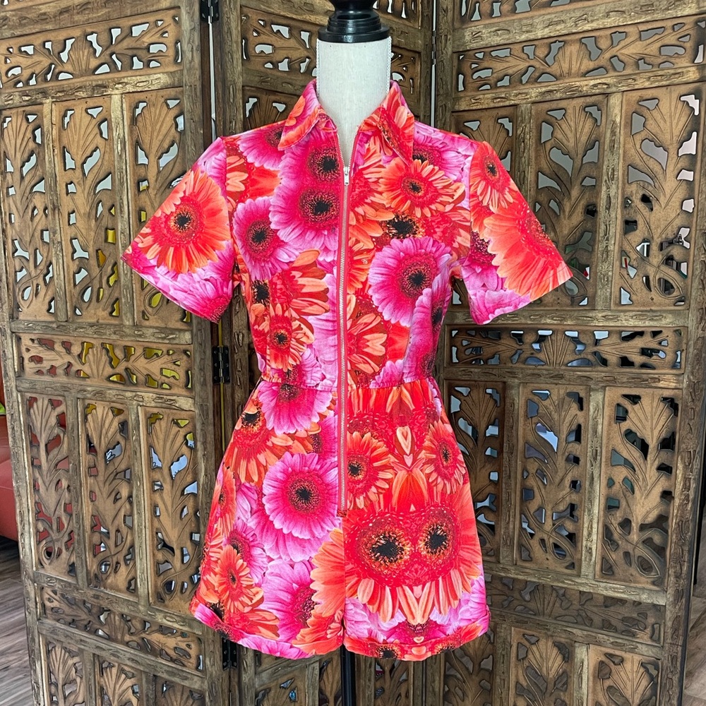 Floral Pink and Red Romper